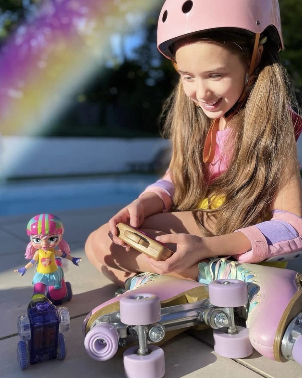 Jakks Pacific Rock N Rollerskate Doll Rainbow Riley Light Up Remote Control Rollerskating Doll - Plays Music And Skates!, 10' H