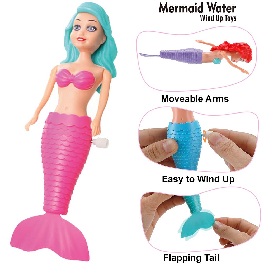Liberty Imports Mermaid Bath Toys - Wind Up Floating Toys, 6 Pack, Multicolored, Small, Plastic for Toddlers & Kids