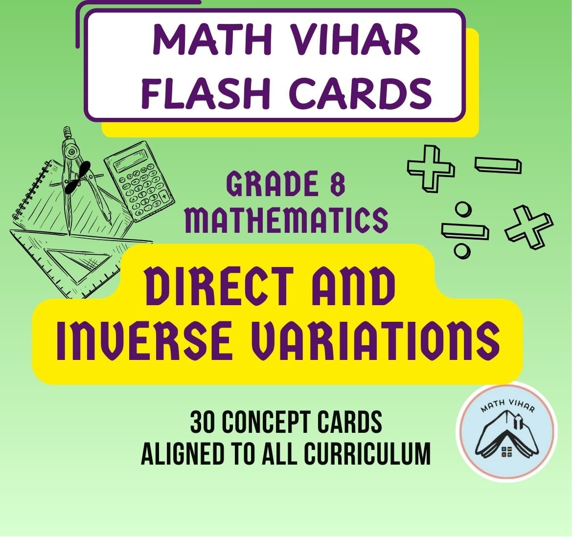 Math Vihar Proportional Reasoning Flash Cards For Grade 8 | 30 Concept Cards | Cbse Icse Igcse Maths SelfLearning Tool | Propor