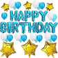 HK balloons Cute Birthday Party Decorations Set  Blue Happy Birthday Balloon Letters Banner, 6 Pieces Gold Mylar Foil Star, 21 
