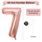 Paticool 40 Inch Rose Gold Number Balloon 7, Large Number Foil Balloons Mylar For Girl Boy Birthday Party Celebration Decoration