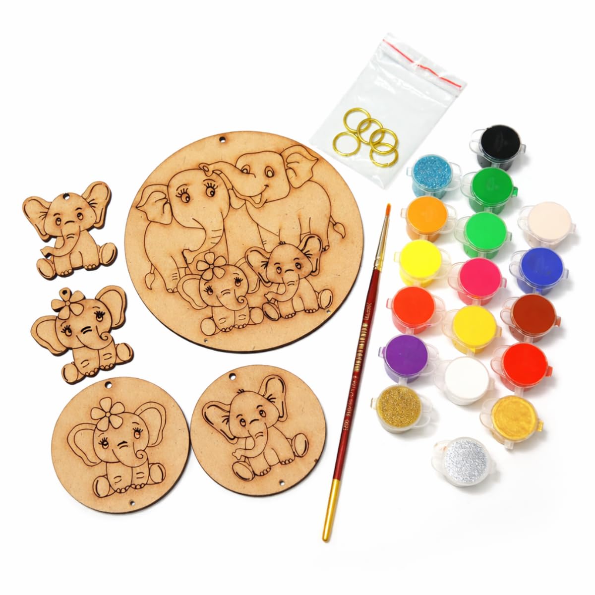 Picknmake Art & Craft Kit For Kids | Diy Wooden Elephant Painting Set | ScreenFree Activity For Ages 5+ | 5 Mdf Boards, 18 Non