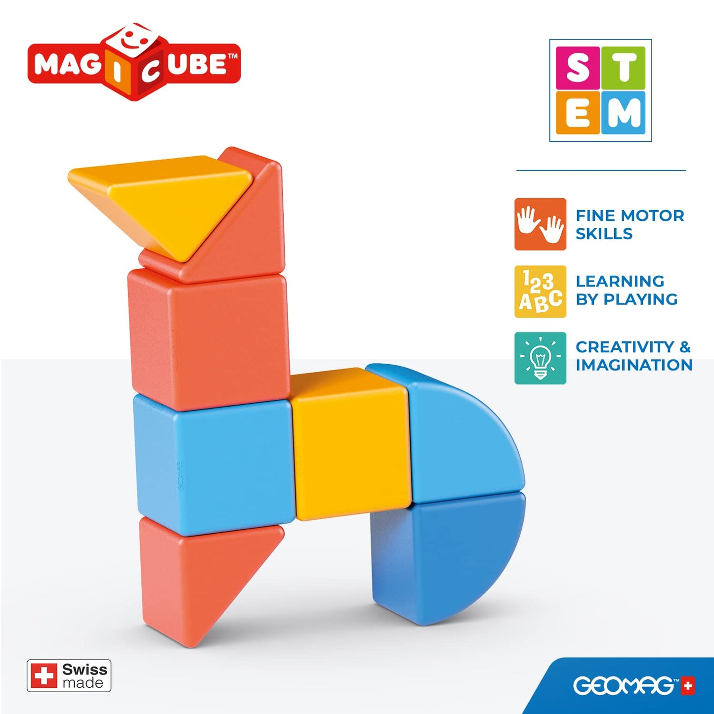 Geomag Swiss-Made Magicube 9-Piece Magnetic Animal Shapes Building Set, Shaped Stacking Blocks For Toddlers & Kids Ages 1-5, Stem Educational Toy, Creativity, Imagination, Early Learning Fun