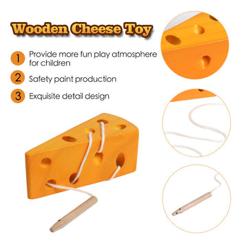 Skrtuan Wooden Lacing Cheese Threading Toy Montessori Airplane Travel Game Toys Wood Block Puzzle Fine Motor Skills Activity Learning Educational Gift For Toddlers Baby Kids 3 4 5 Years Old, 1 Cheese