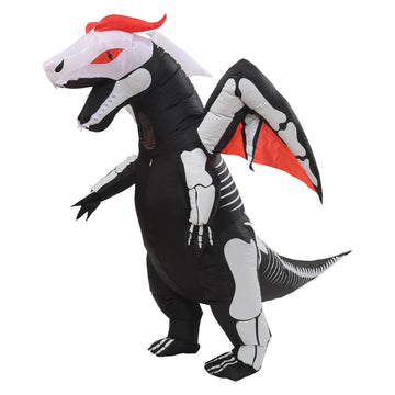 Aiwendish Inflatable Skeleton Dinosaur Costume For Kids 8-10-12 Year Blow Up T-Rex Cosplay Trex Jumpsuit Dragon With Wings For H
