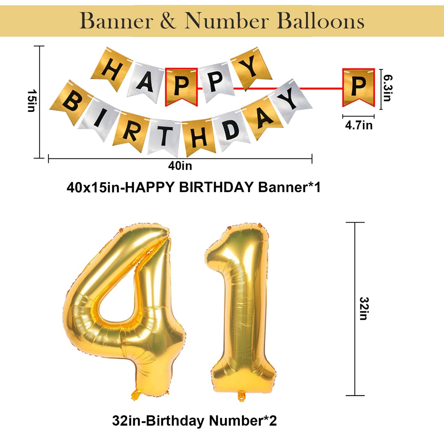 Naninuneno Birthday Decorations, Gold Silver 41St Set With Balloons, Banner, Stars For Men Women, Incl 45Pcs