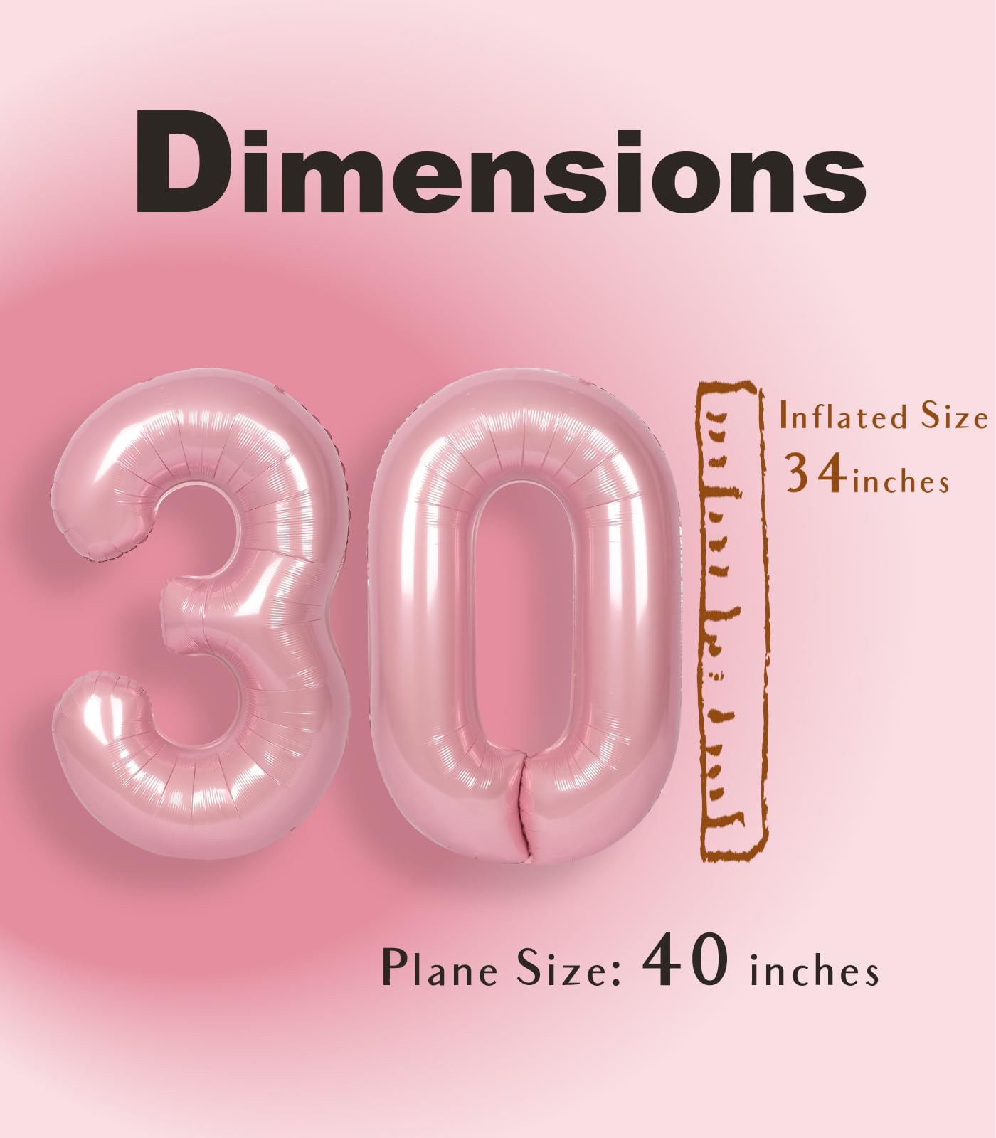 Suwen 40 Inch Large Pink 30 Balloon Numbers Big Foil Helium Number Balloons 0-9 Jumbo Happy 30Th Mylar Birthday Party Decoration