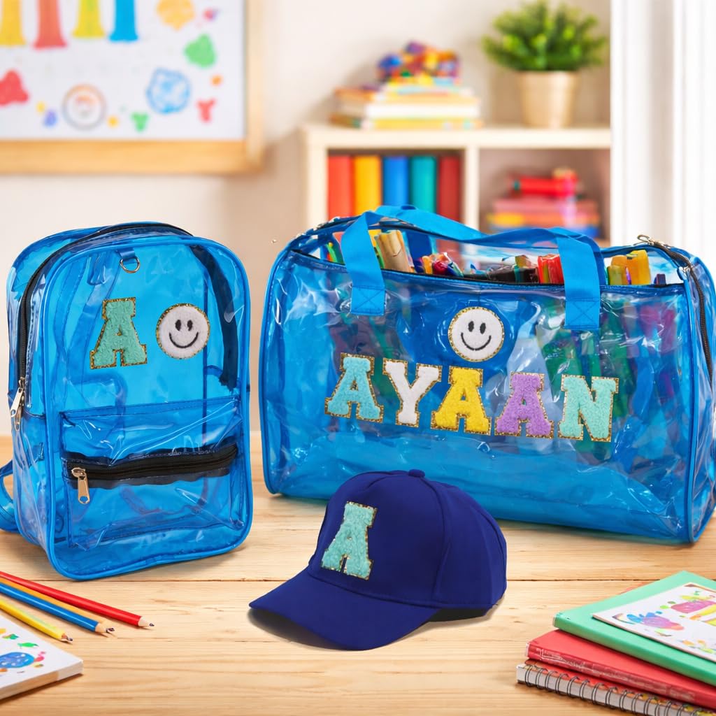 Aica Personalized Name Embroidered Letters & Patch Pvc Bag & Cap Kids Combo Giftset (210 Year)  Navyblue|Stationery Items |Duf