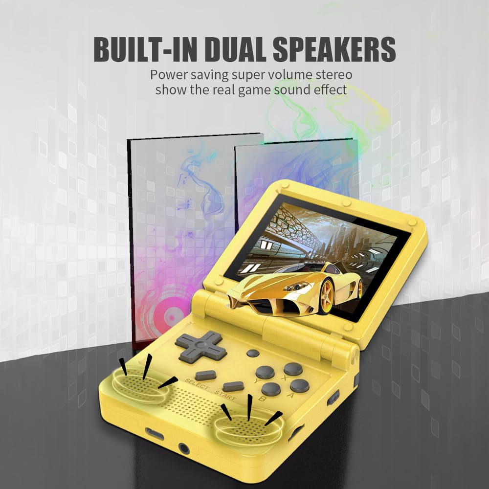 Goolrc Handheld Game Console 3-Inch Ips Screen Open Flip Handheld Console With 16G Tf Card Built In 2000 Games Portable Mini Retro Game Console Yellow