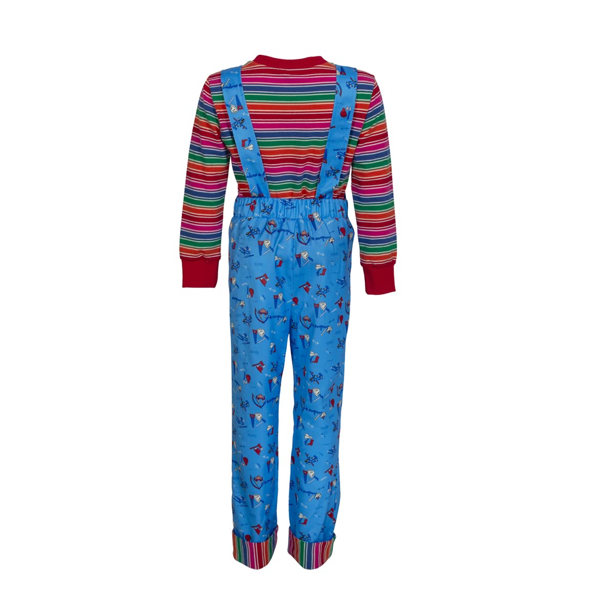 Loketa Kids Boys Girls Chucky Costume Halloween Rainbow Stripe Jumpsuit Good Guys Doll Cosplay Overall (130(6-7Years))