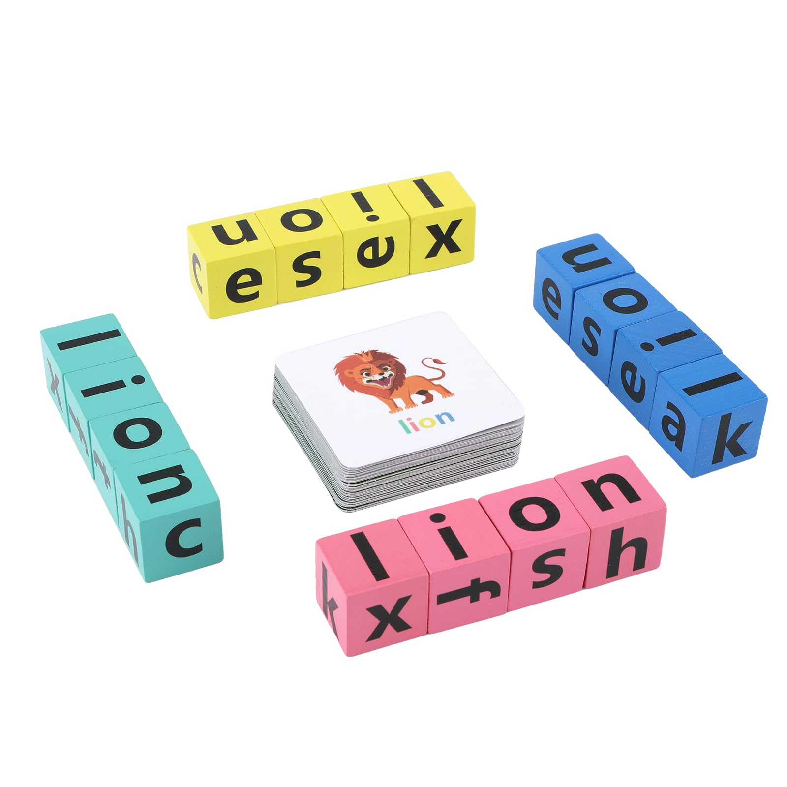 Wooden Blocks Spelling Game, Matching Letter Game Alphabet Learning Crossword Puzzle With Reading Wooden Blocks Sight Flash Card
