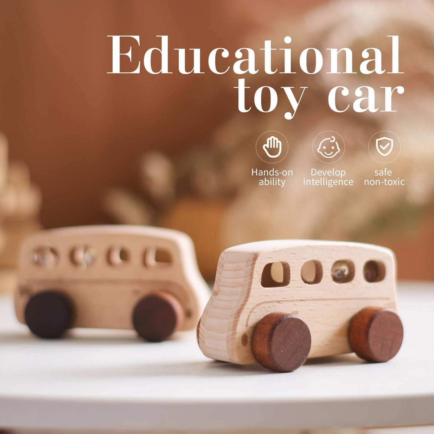 Ibwaae Wooden Cars Toys, Montessori Toys For Babies, Baby Toy Cars For Toddlers, Wood Push Truck Vehicle Wooden Baby Toys For Boys Girls