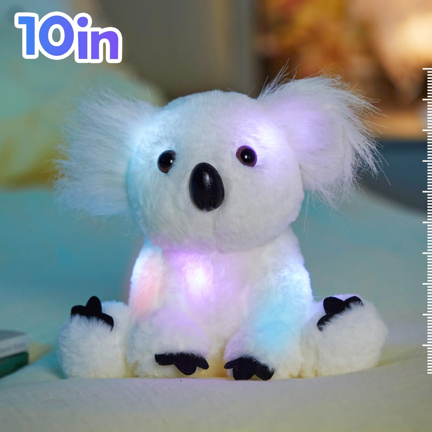 Glow Guards 10'' Plush White Koala LED Stuffed Animal with Rainbow Night Lights - Ideal Gift for Toddlers and Kids