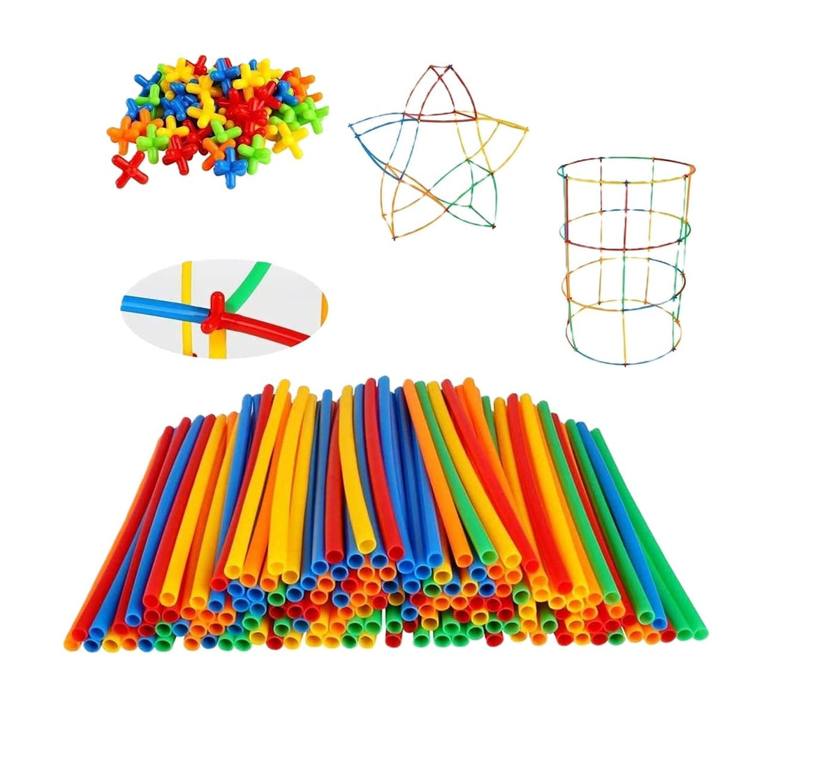 Kids Straw Stick Builder Set 90+ Pieces for Age 3+ Years | Creative Engineering Construction Toy | DIY Building Blocks for Imagi