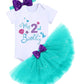 Mermaid Second Birthday Outfit Baby Girl My 2Nd Birthday Cake Smash Photo Shoot Romper Little Mini Tutu Skirt Shiny Headband Summer Nautical Ocean Themed Birthday Party Supplies Aqua 2 Years Old