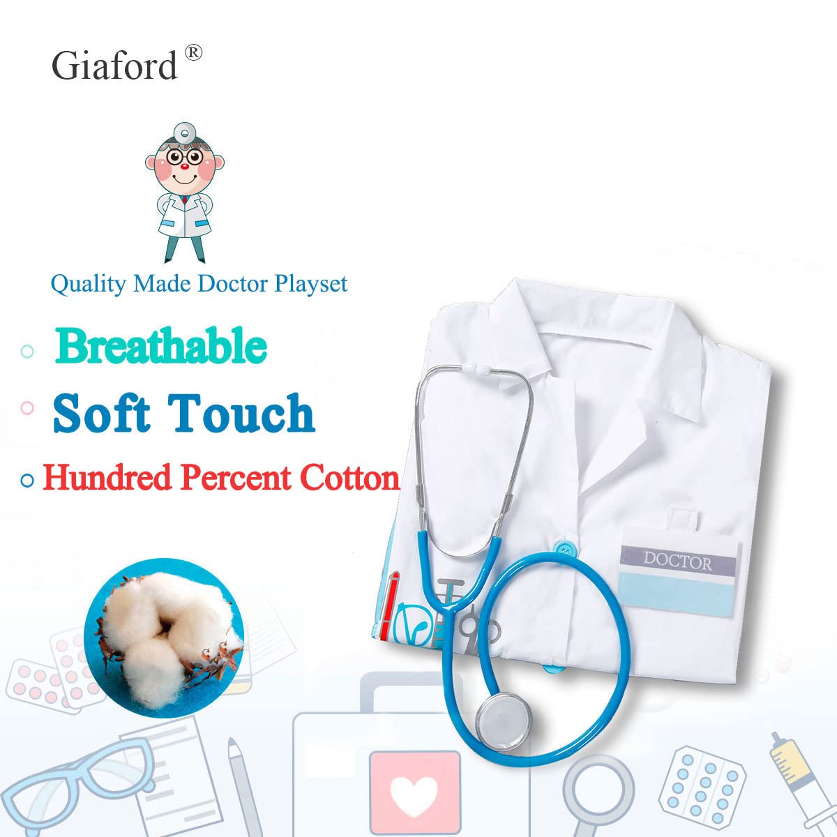 Doctor Coat for Kids with Stethoscope Toy Toddler Dress Up Costume for Boys and Girls  Age 7-8