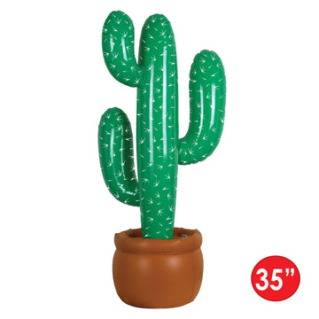 Beistle Pack of 2 Inflatable Cactus Decorations in Green/White/Brown, Wild West Party Decorations, Mexican Cinco de Mayo Party A