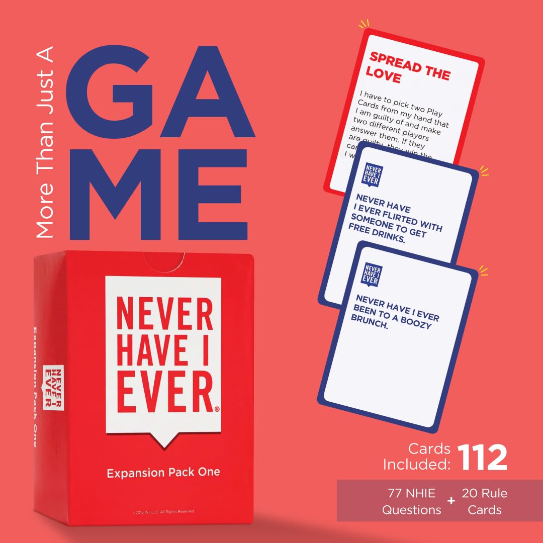 Never Have I Ever Expansion Pack One - Adult Card Game, Multicolor, Small, Cardboard, Wild Prompts for Game Night, Ages 17+
