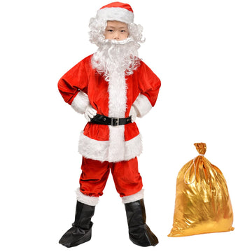 Mongbyya Children'S Deluxe Santa Suit 9Pc. Christmas Child Santa Claus Kids Halloween Costume Cosplay For 6+ Years Old (S)