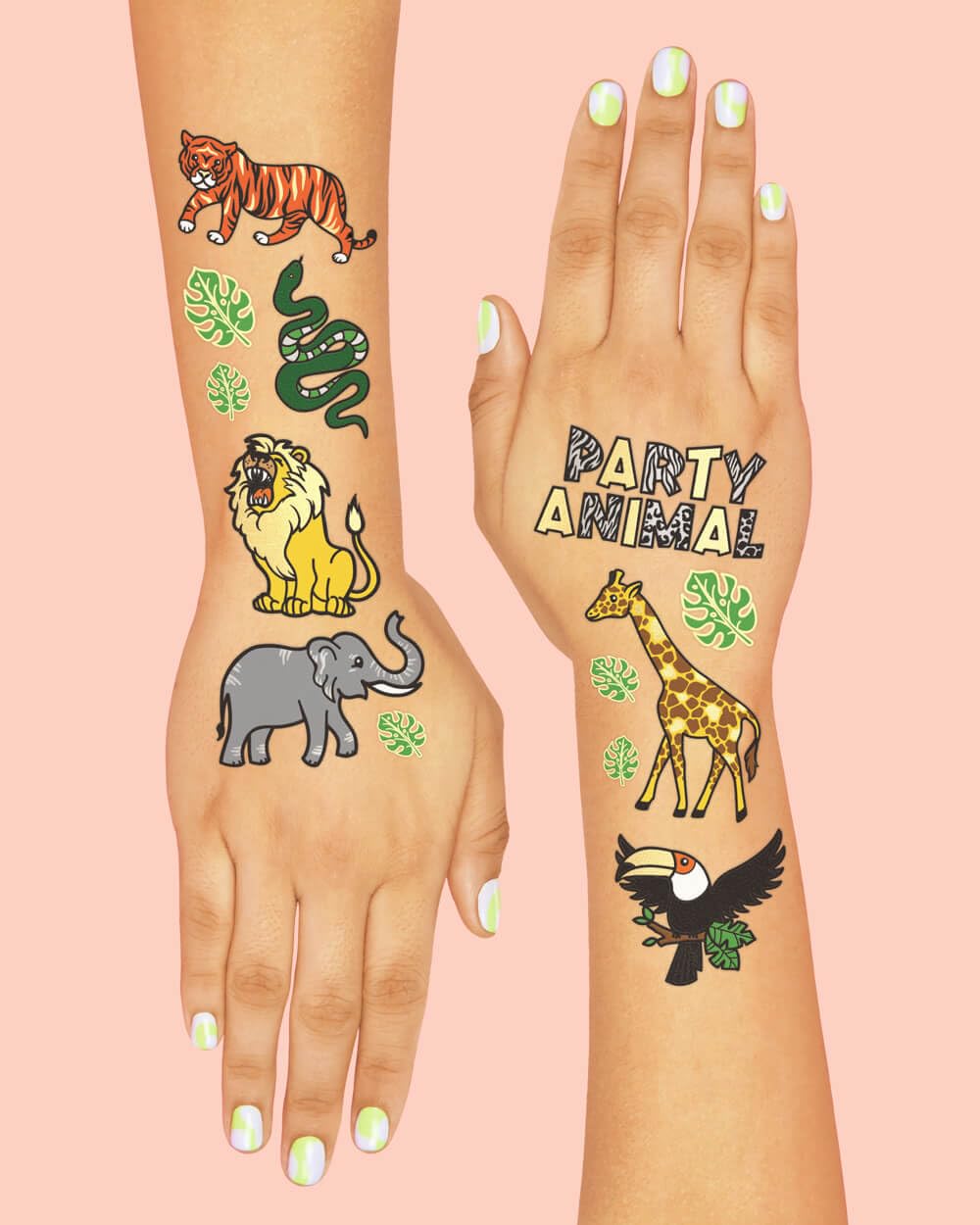 xo, Fetti Jungle Temporary Tattoos for Kids - 30 styles  Zoo, Boys + Girl Craft, Birthday Party Supplies, Baby Shower