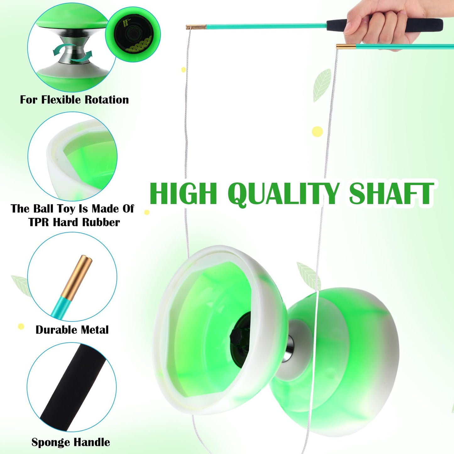 Simgoing Chinese Yoyo Diabolo Set Includes Colorful LED Diabolo Toy Light up with 2 Pieces Sticks, 1 Piece String, 1 Net Bag for