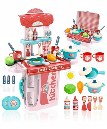 Kids Portable Kitchen Play Set, 32Piece Role Play Cooking Toy with Utensils, Food Accessories and Carry Case, for Toddlers