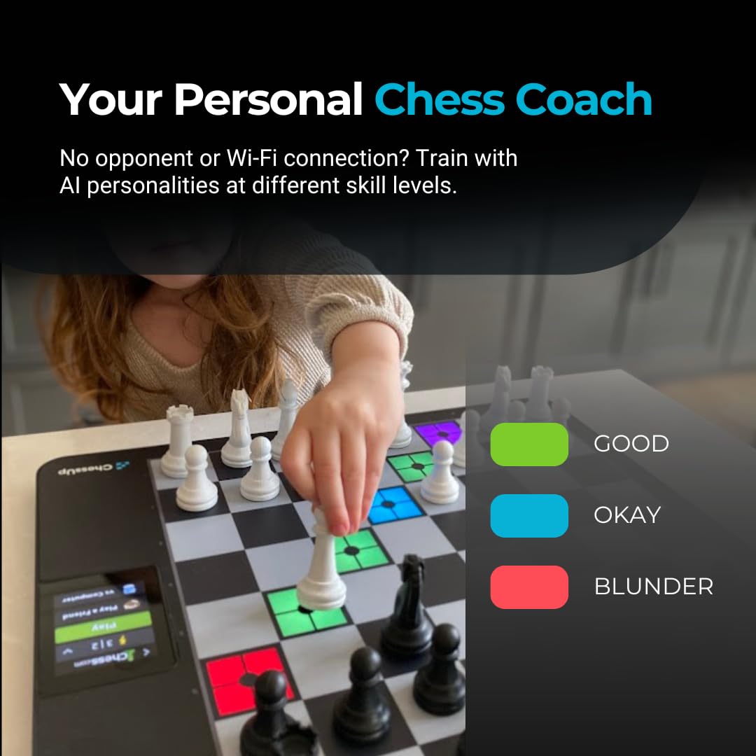 ChessUp CU2 Electronic Chess Board - WiFi, TouchSense Pieces, AI Lessons, 13.5x15.5 inches, Black