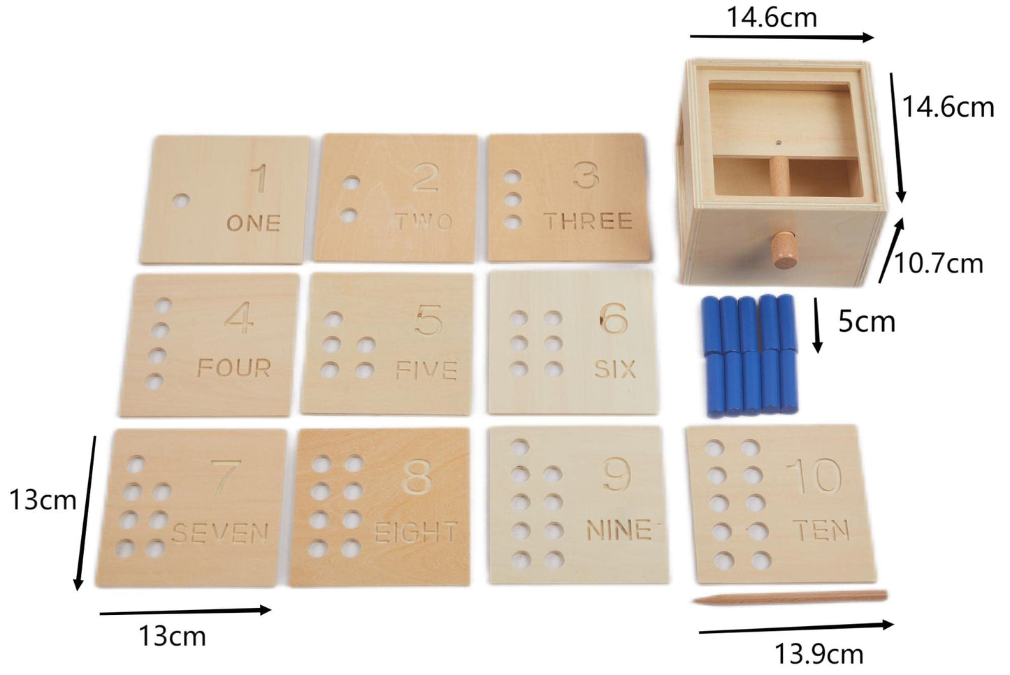 Adena Montessori Toys Wooden Counting Peg Game - Learn To Count 1-10 With Numerals, Peg Drop Box & Tumbling Pegs - Educational T