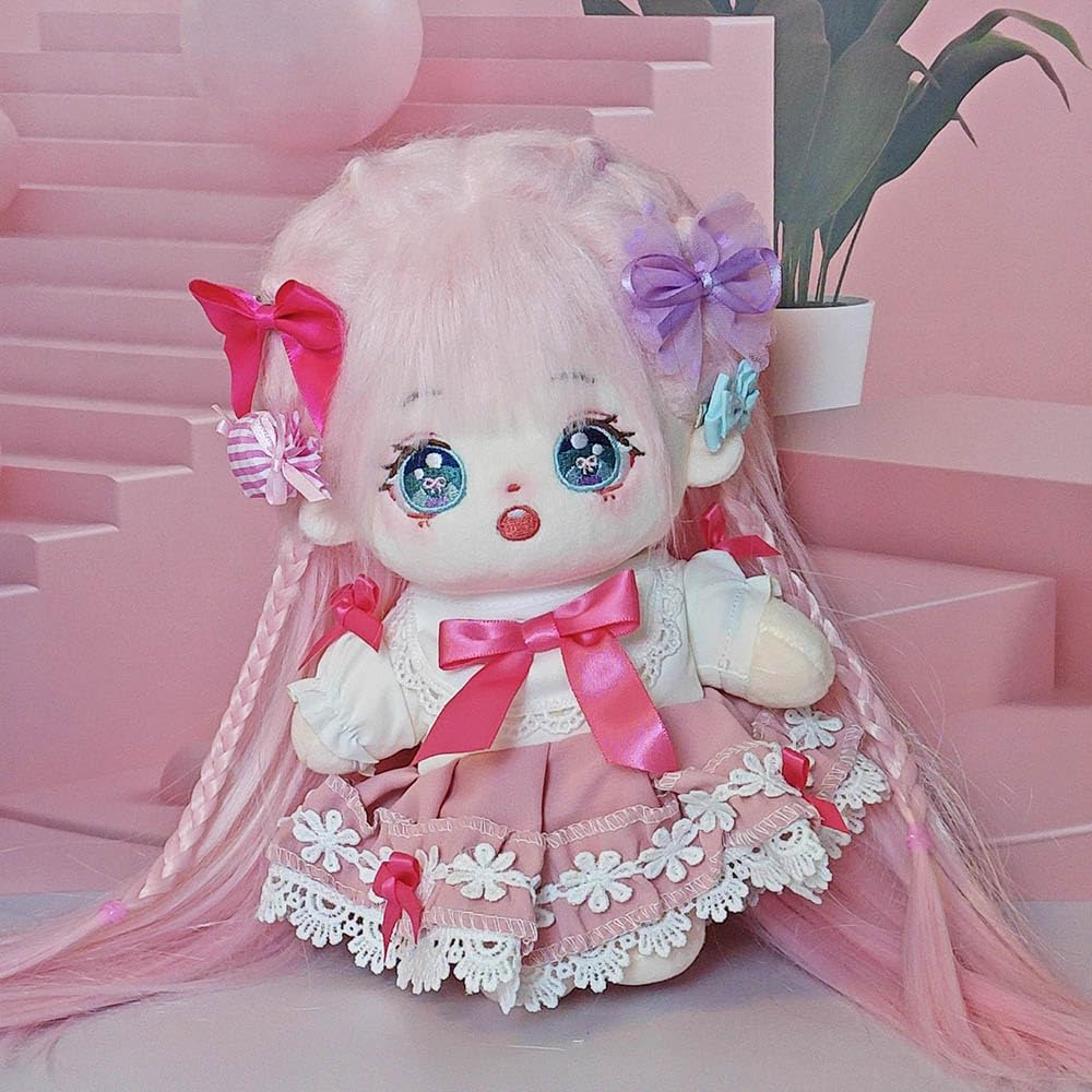 Niannyyhouse 20Cm Plush Doll Long Hair Girl Humanoid Stuffed Body No Attribute 8' Normal Body Wearable Clothing Dress Up Gifts (A-40-Without Skeleton)