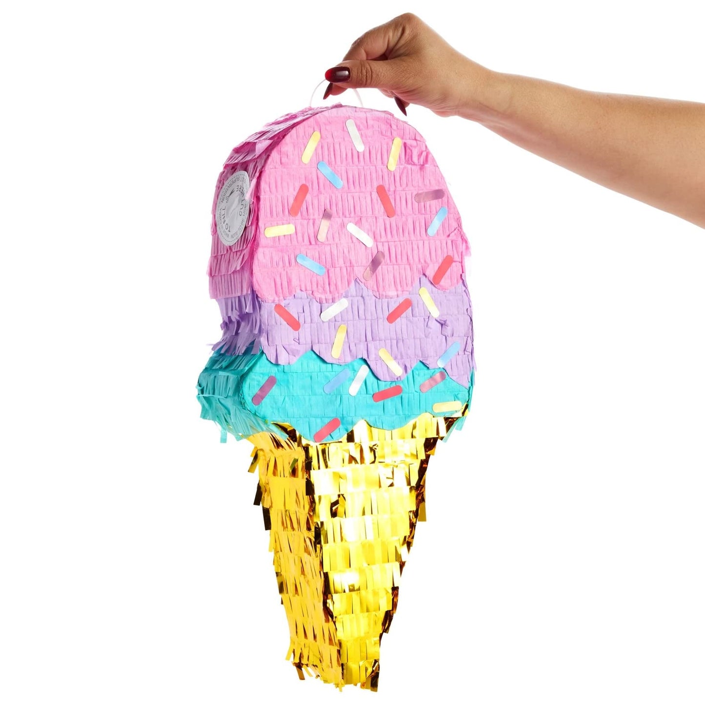 BLUE PANDA - Ice Cream Pinata for Birthday Decorations, Summer Party Supplies (Small, 16.4 x 7.6 x 2.9 In)