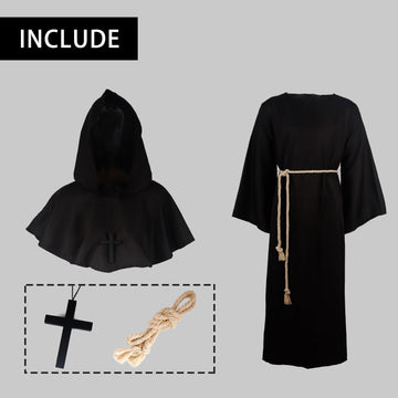 Vzqi Medieval Monk Robe For Kids Renaissance Priest For Boy Halloween Cosplay Costume Cloak S