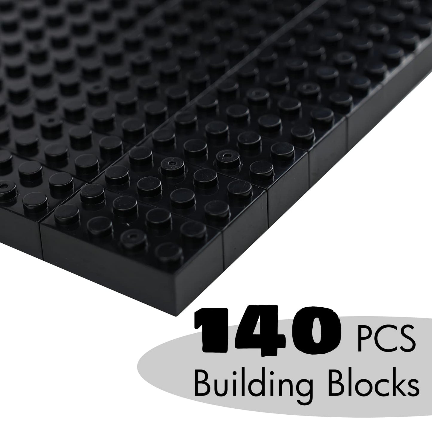 Wyswyg Building Bricks 2X4 Stud 140 Pcs, Classic Building Blocks, Building Bricks Only, Compatible, Black.