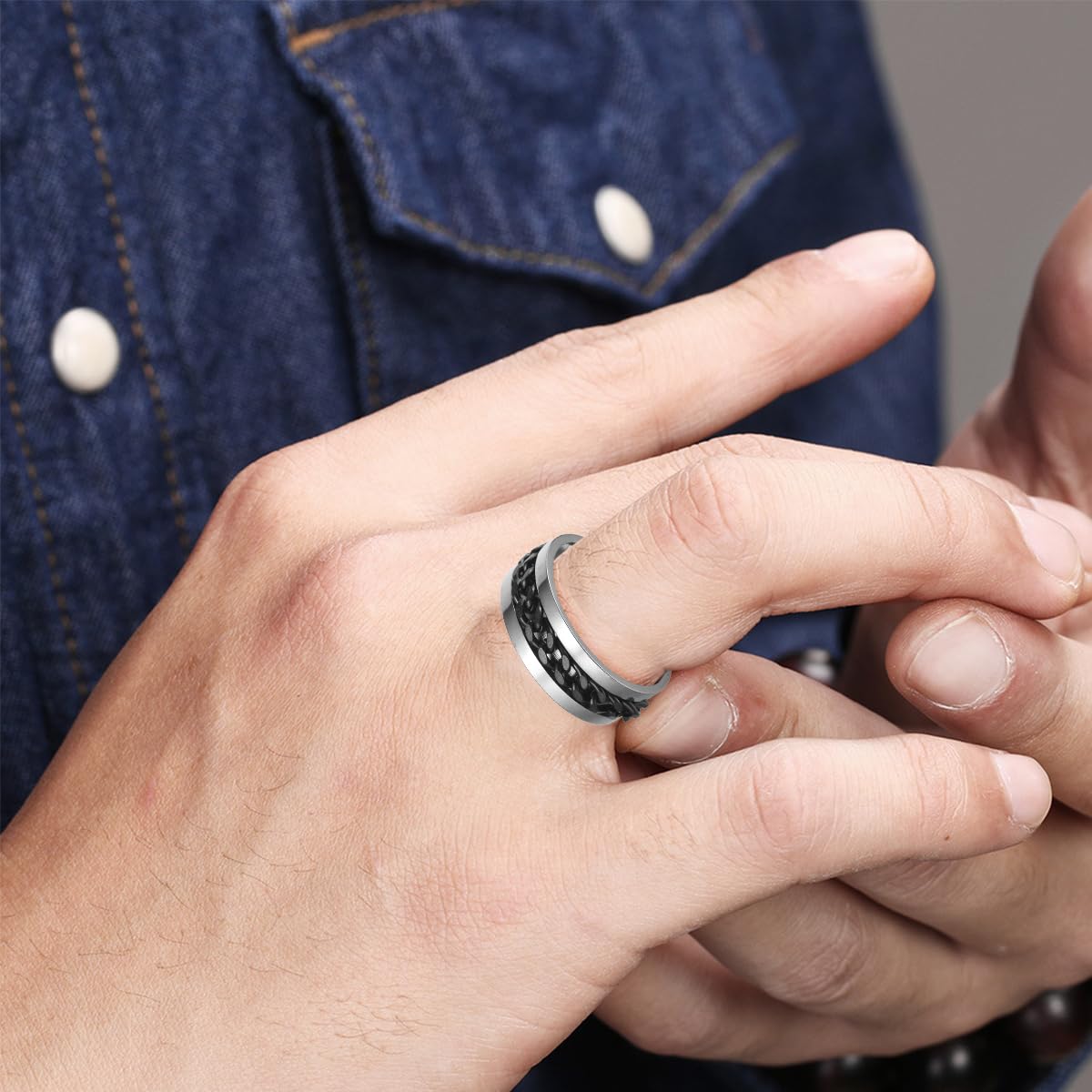 Udolfly Mens Fidget Rings Anxiety Rings For Men Womens Chain Spinner Rings For Adults Titanium Steel Ring Chain Black Size 6