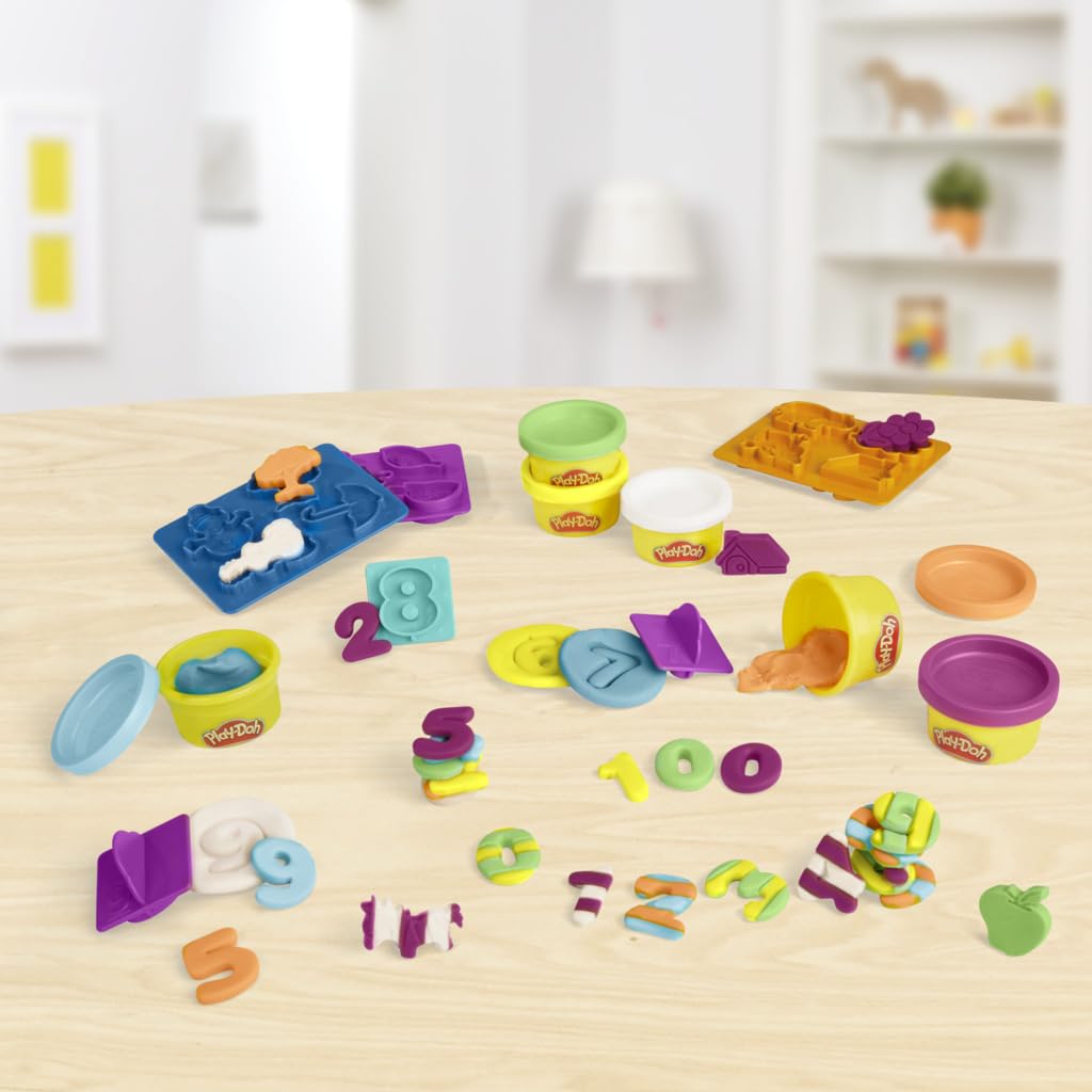 Hasbro Play-Doh Fundamentals - 10 Numbers plus Multiple Shape Stamper Tools plus 6 Colors of Play-Doh