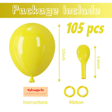 Voircoloria 105Pcs Yellow Balloons 12Inch Party Latex Balloons For Boys Girls Birthday Baby Shower Gender Reveal Wedding Sunflow