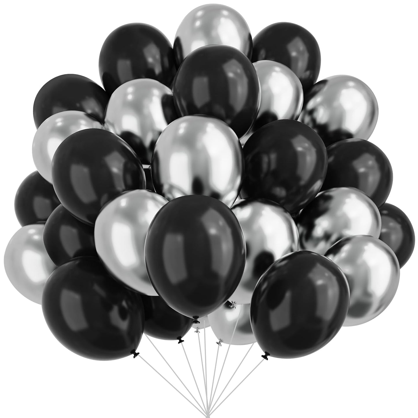 Black And Silver Balloons, 67Pcs 12 Inch Metallic Chrome Silver And Black Balloons For Birthday, Baby Shower, Wedding, And Engag