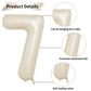 40 Inch Cream Number 7 Balloon, Beige Large 7Th Birthday Balloons, Digital 7 Cream White Giant 7 Foil Balloon Helium For Boys Gi