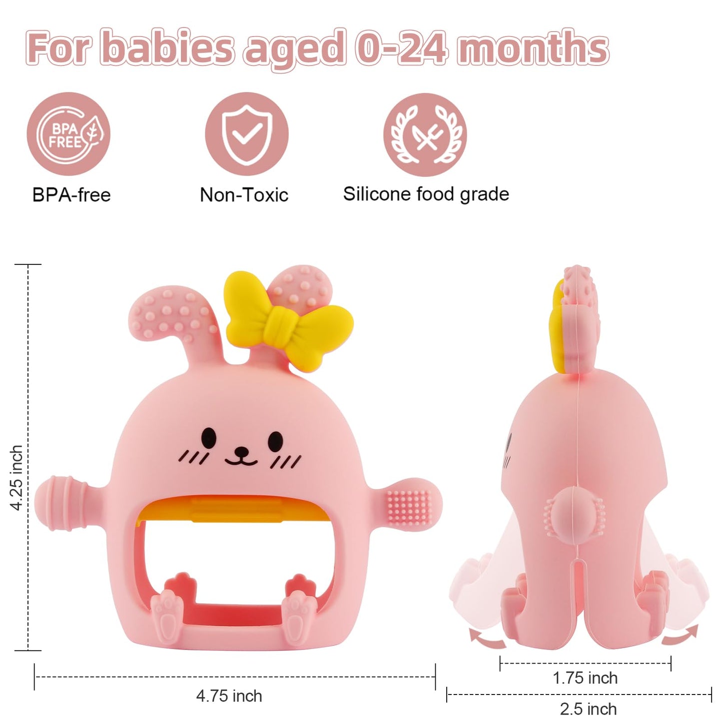 Chuya Baby Teething Toy for 0-3 3-6 6-12 12-24 Months Bunny Mitten Toys Anti-Drop Chewable Hand Teether for Infant,Food Grade Si