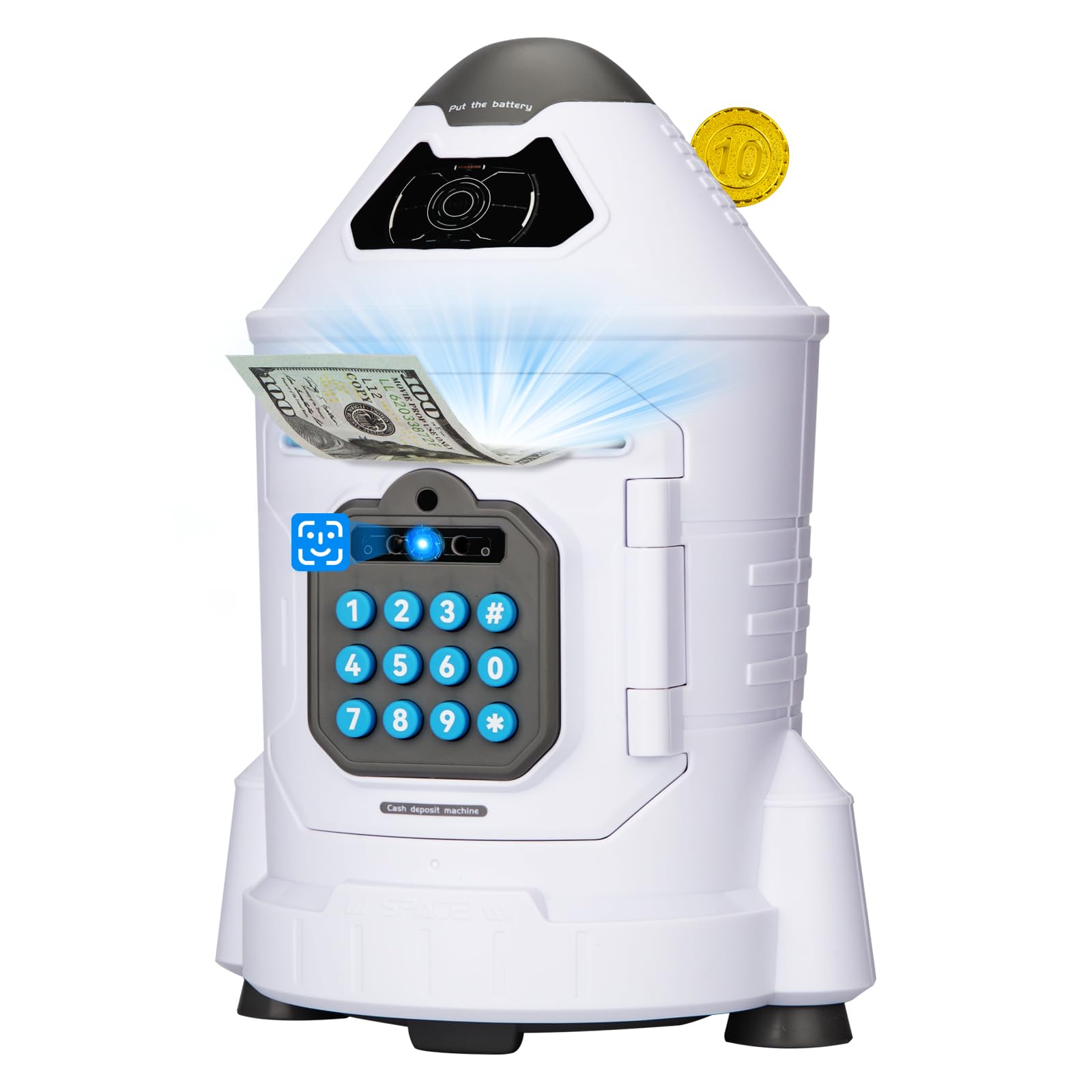 Kids Safe, Electronic Piggy Bank For Boys Girls, Atm Money Saving Box Toy 2024 With Password & Face Id Simulation, Christmas Bir
