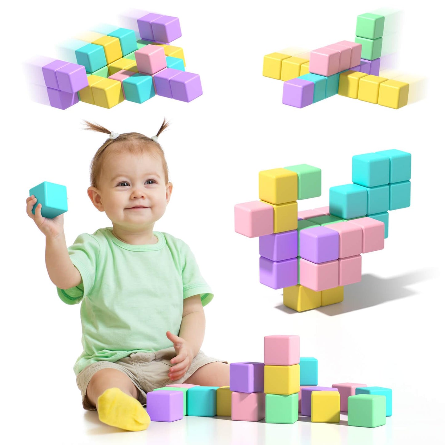 1.34 Inch Magnetic Blocks For Toddlers 1-3,4-8 Large Macaron Magnet Building Cubes For Kids Ages 3-5 Stem Preschool Stack Construction Educational Toys For 3+ Years Old Boys Girls
