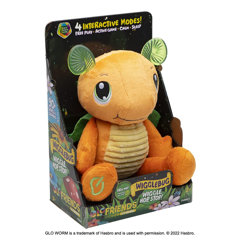 Playskool Glo Friends - Wigglebug Wiggle, Hop, Stop! - Interactive Soft Plush With 4 Modes - Games, Stories, Free Play, And Bedt