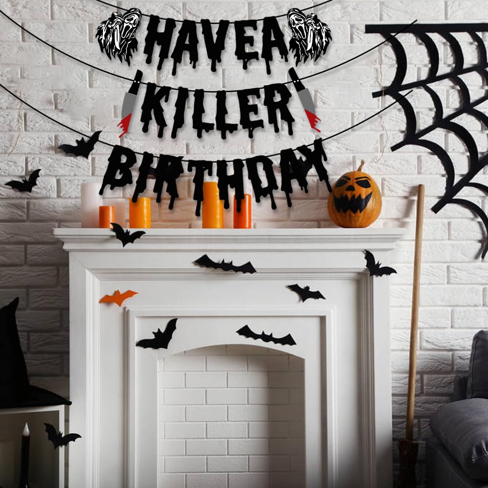 Quimoy Have A Killer Birthday Decorations, Halloween Banner Decorations, Halloween Decorations With 12 Pcs Bat Wall Sticker D  C