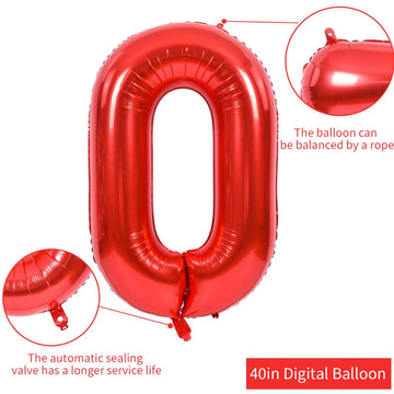 Toniful 40 Inch Red Large Numbers Balloons 0-9, Number 0 Digital 0 Helium Balloons, Foil Mylar Big Number Balloons For Birthday
