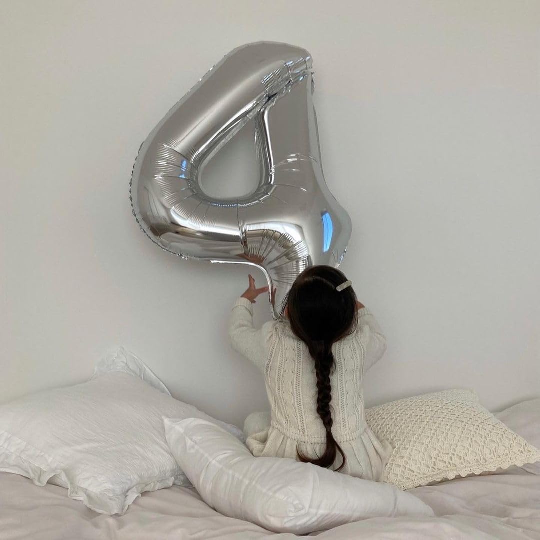 4 Number Balloons Silver 4 Balloons Number 40 Inch Number 4 Foil Mylar Balloons For 4 Birthday Anniversary Events Party