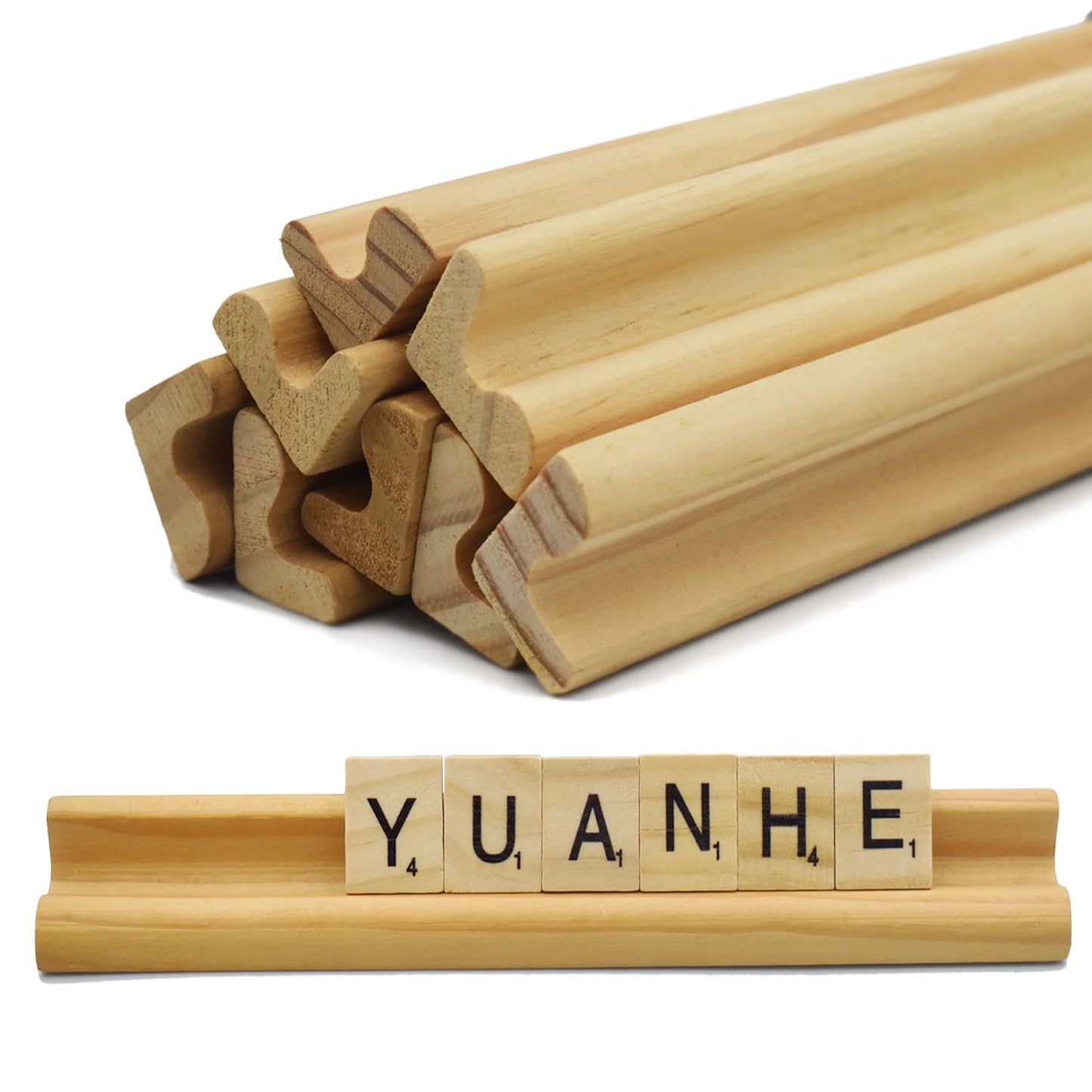 Yuanhe Scrabble Letter Tile Holders - Wooden Scrabble Rack Tray Set Of 8, For Crafts And Game Stands