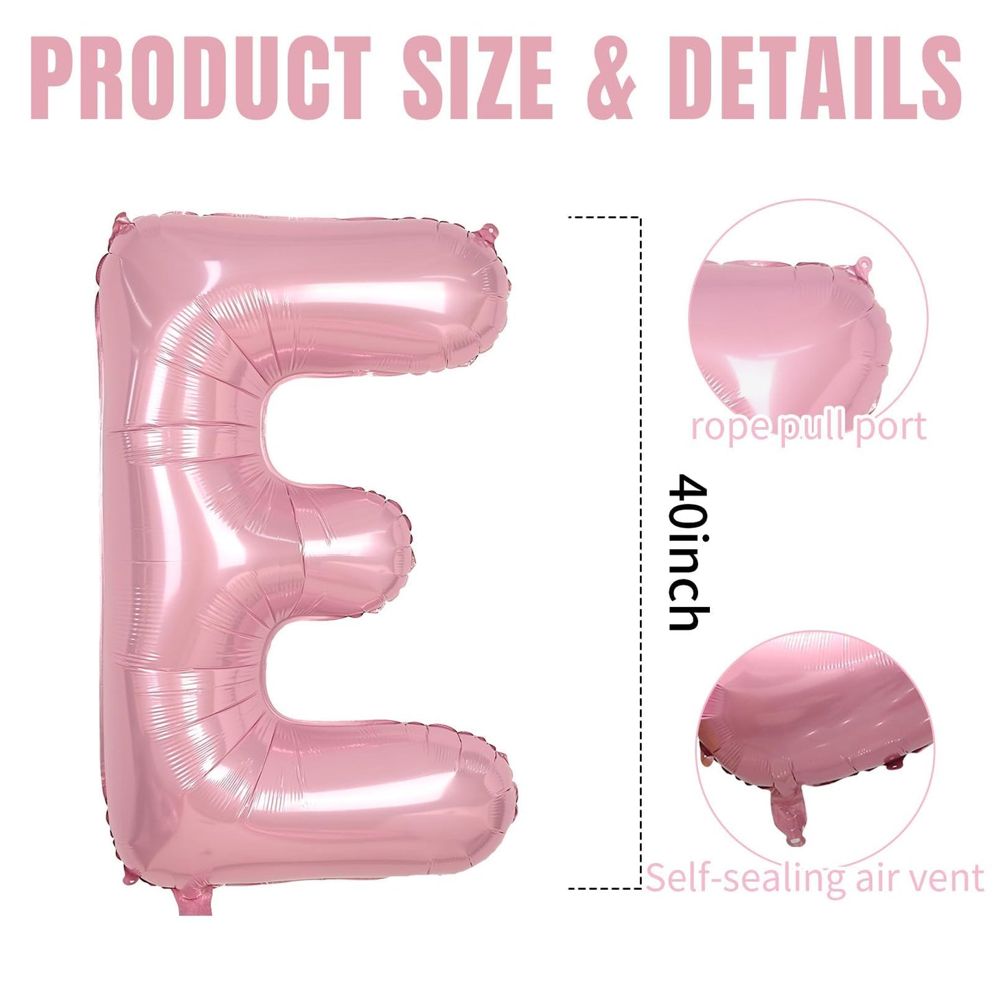 40 Inch Pink Letter Balloons, Large E Letter Balloons Foil Helium Balloon, Foil Big Single Alphabet E Balloon, Pink Letters for