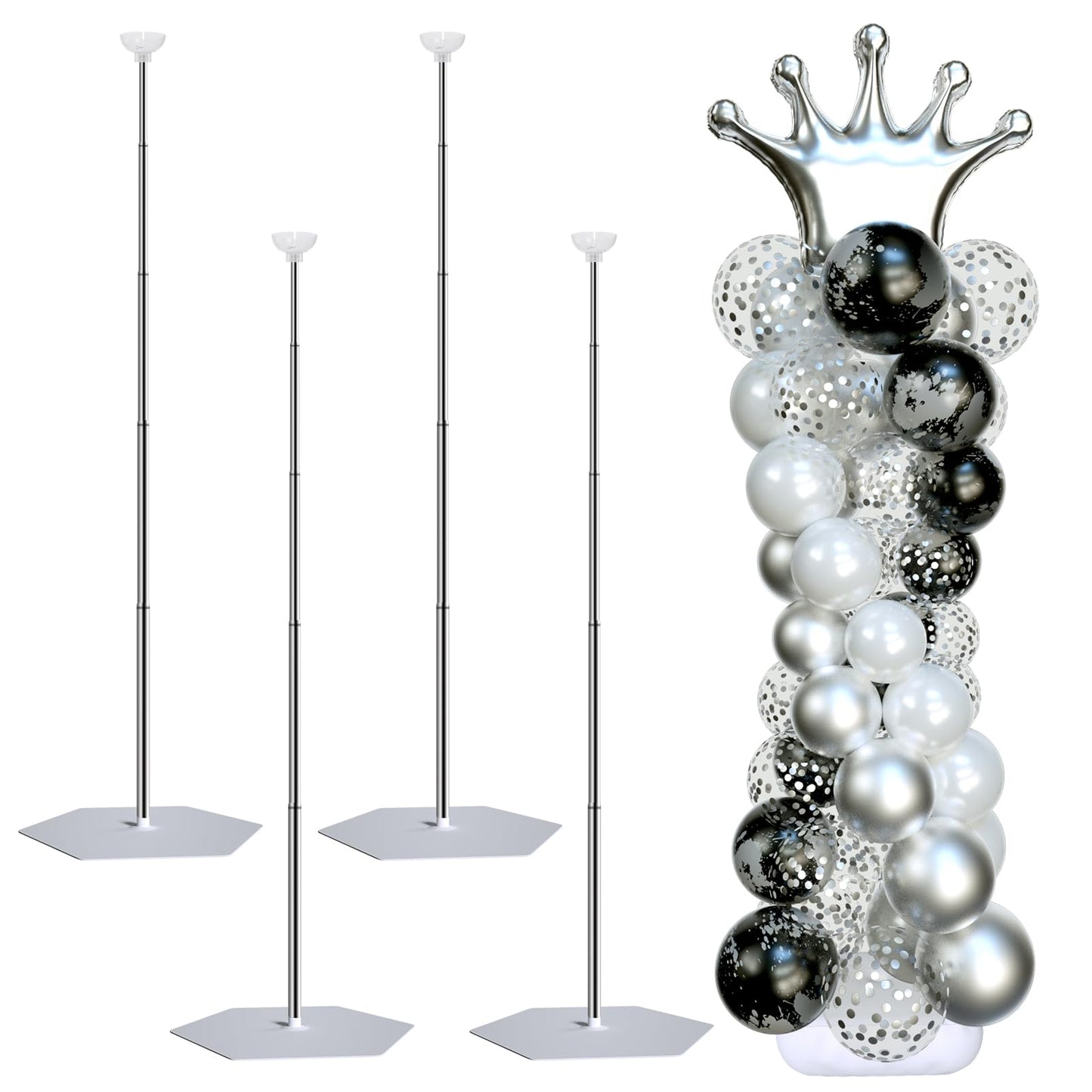 Balloon Arch Stand, Balloon Stand Set of 4, 7 Feet Height Adjustable Metal Balloon Column Stand for Party Decorations Wedding Bi