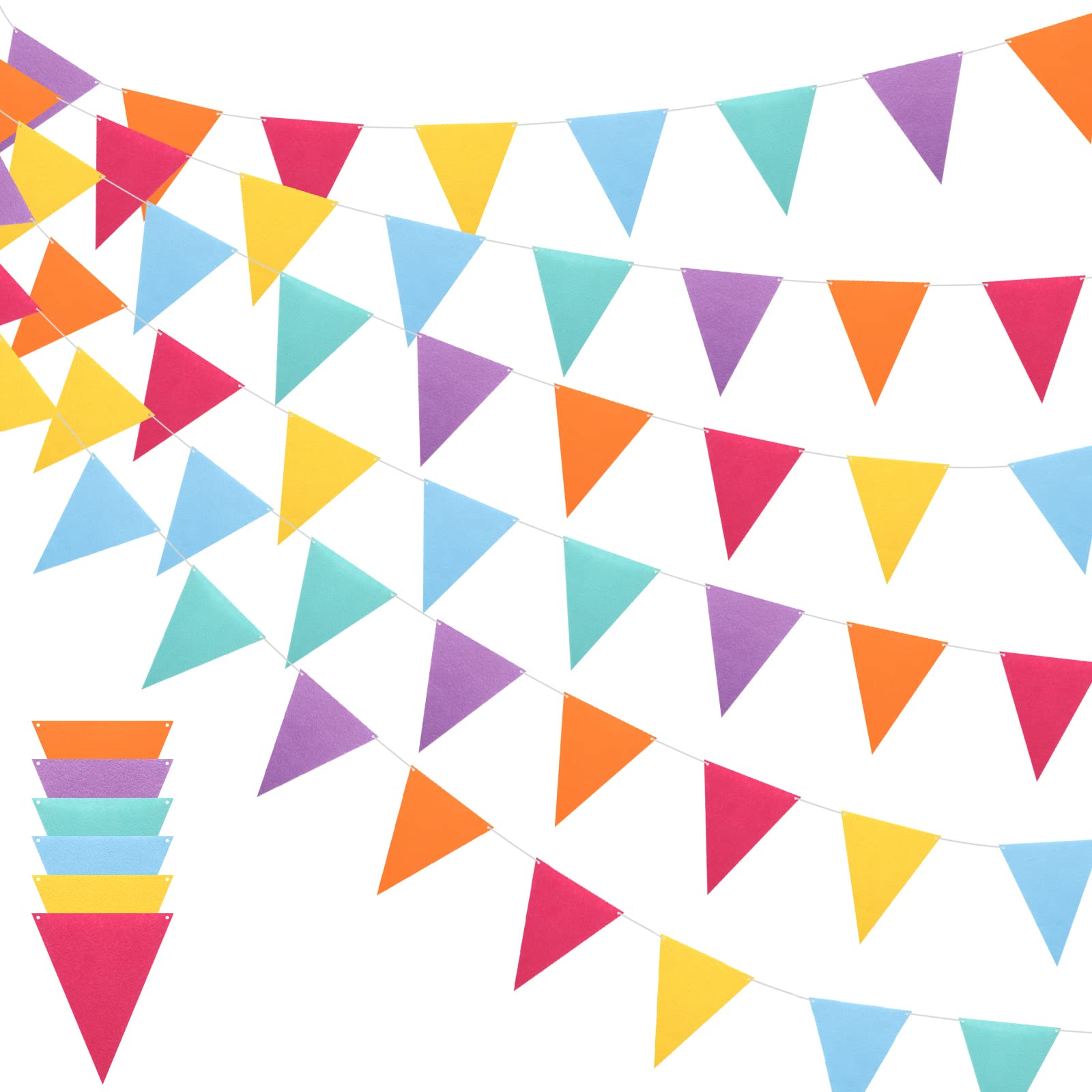 Outus 6 Sets Rainbow Pennant Banner Flags Garland Multicolor Bunting String Triangle Flags Bulk Rainbow Bunting for Carnival Bir