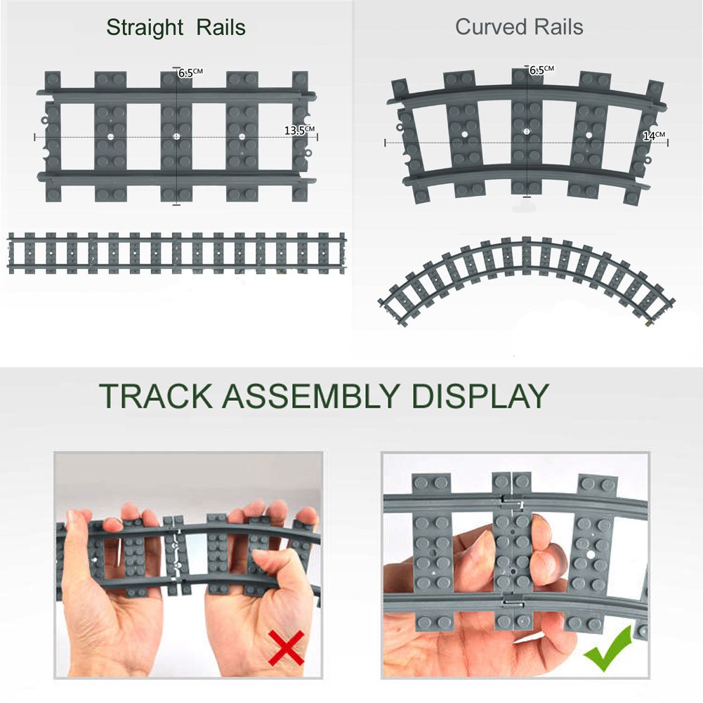 SPRITEWORLD City Train Tracks Set - 24pcs Non-Powered Building Block Toy, Plastic, Green, Model 43219-79162