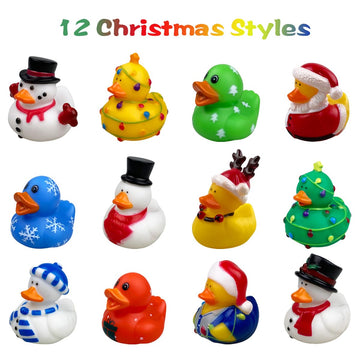 Qingqiu 24 Pack Christmas Rubber Ducks Jeep Bath Toys For Kids Boys Girls Toddlers Christmas Party Favors Stocking Stuffers Gifts